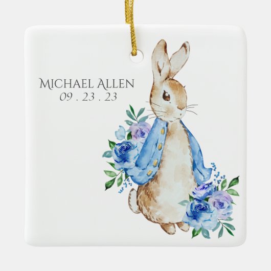 Beatrix Potter Peter Rabbit Blue Personalisiert Ba Keramikornament (Vorderseite)