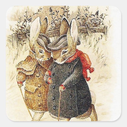 Beatrix Potter - Peter Rabbit Winter Walk Quadratischer Aufkleber (Vorderseite)