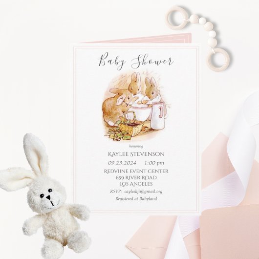 Beatrix Potter Pink Baby Girl Dusche Einladung