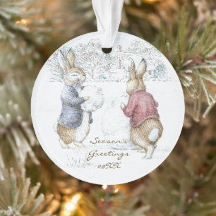 Beatrix Potter Rabbits and Snowman Weihnachten Ornament