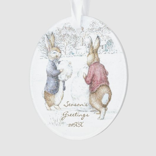 Beatrix Potter Rabbits and Snowman Weihnachten Ornament (Vorderseite)