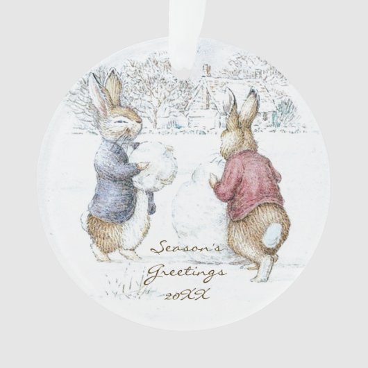 Beatrix Potter Rabbits and Snowman Weihnachten Ornament (Vorderseite)