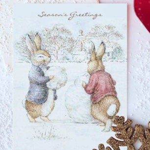 Beatrix Potter Snowman und Bunnies Holiday Karte