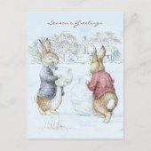 Beatrix Potter Snowman und Bunnies Holiday Postkarte (Vorderseite)
