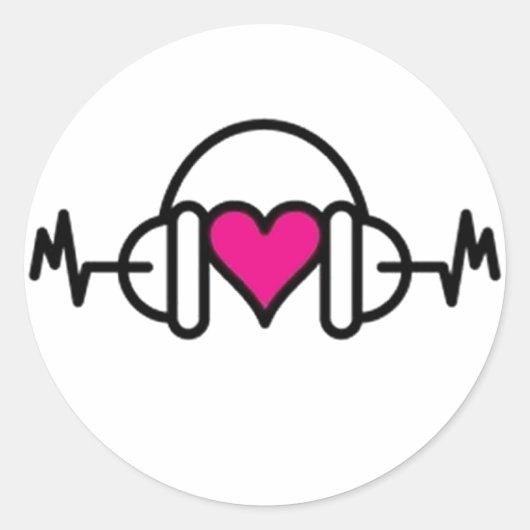 Beats der Liebe | Rosa Herz mit Puls und Kopfhörer Runder Aufkleber (Vorderseite)