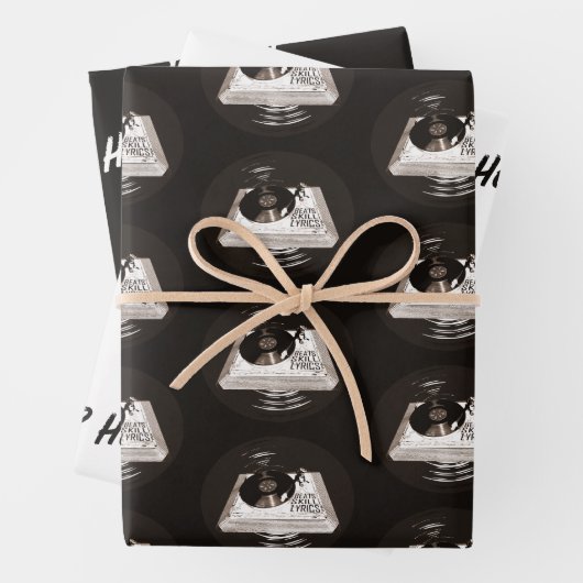 BEATS SKILL TEXTE AUF TURNTABLE HIP HOP GESCHENKPAPIER SET (Beispiel)