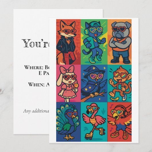 Beats und Tiere Einladung (Vorne/Hinten)