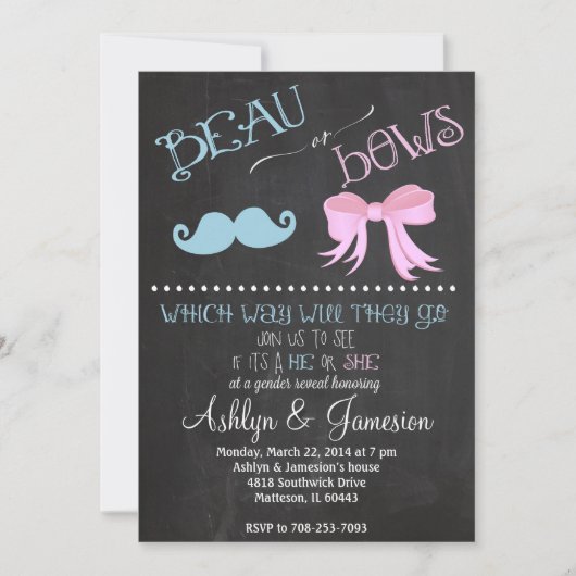 Beau Mustach Bows Gender Reveal Party Einladung (Vorderseite)