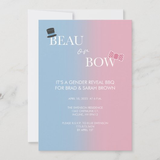 Beau oder Bow Gender Reveal Party Einladung (Vorderseite)