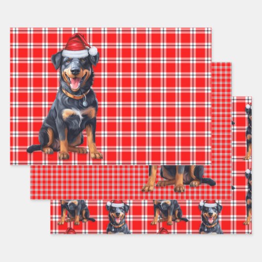 Beauceron Christmas Dog Red Holiday Kariert Geschenkpapier Set (Set)