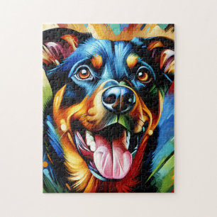 Beauceron Hund Porträt Acryl Kunst Druck Hundefreu Puzzle