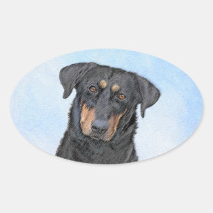 Beauceron Malerei - Niedliche Original Hunde Kunst Ovaler Aufkleber