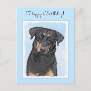 Beauceron Malerei - Niedliche Original Hunde Kunst Postkarte