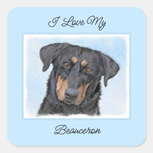 Beauceron Malerei - Niedliche Original Hunde Kunst Quadratischer Aufkleber