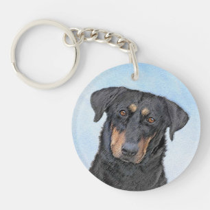 Beauceron Malerei - Niedliche Original Hunde Kunst Schlüsselanhänger