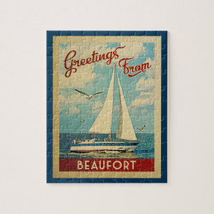 Beaufort Jigsaw Puzzle Sailboat Vintage NC
