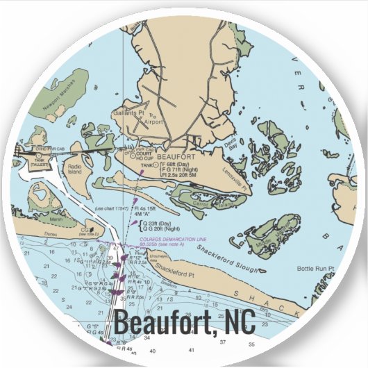 Beaufort NC Chart Aufkleber (Vorderseite)