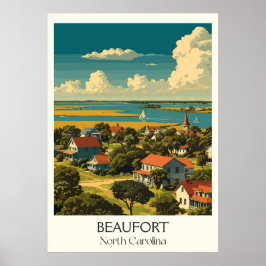 Beaufort North Carolina Vintage Küstenstadt Kunst, Poster