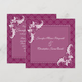 Beaujolais Damask und Blumenzarge Einladung (Vorne/Hinten)