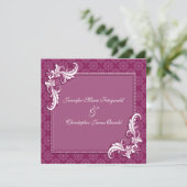 Beaujolais Damask und Blumenzarge Einladung (Stehend Vorderseite)