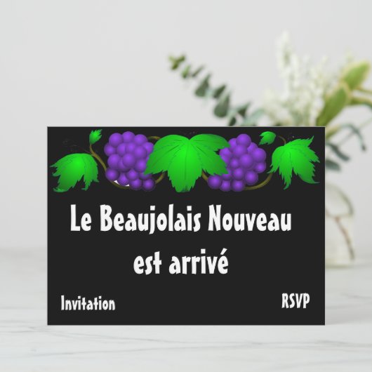 Beaujolais Nouveau Einladung schwarz (Stehend Vorderseite)