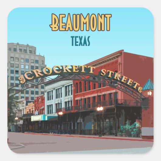 Beaumont Texas Downtown Crockett Street Vintag Quadratischer Aufkleber (Vorderseite)