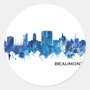 Beaumont Texas Skyline Blue Runder Aufkleber