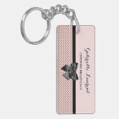 Beautician Chic Parisian Pink Polka Dots Black Bow Schlüsselanhänger (Vorderseite links)