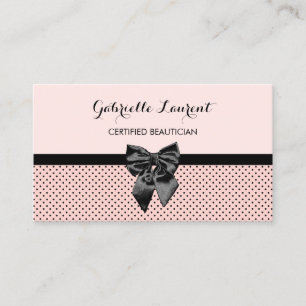 Beautician Chic Parisian Pink Polka Dots Black Bow Visitenkarte