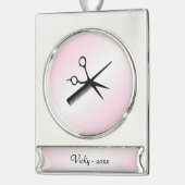 Beautician Design Pink Banner-Ornament Silber (Links)