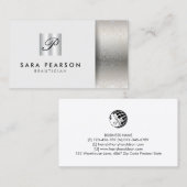 Beautician Elegant Silver Monogram Damask Visitenkarte (Vorne/Hinten)