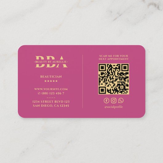 Beautician Esthetician Ästhetik Pink Moderne Visitenkarte (Rückseite)