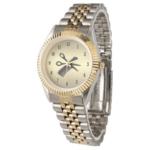 Beautician-/Friseur-Entwurfs-Gold mit schwarzen Armbanduhr