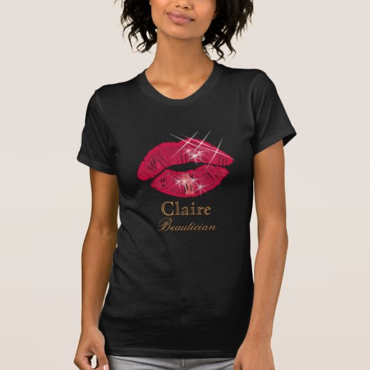 Beautician glühend funkelnde rote Lippen T-Shirt (Vorderseite)