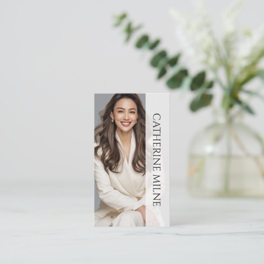 Beautician Gray QR Code & Foto Visitenkarte (Stehend Vorderseite)