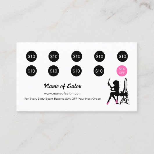 Beautician Pink und Black Girly Girly Salon Loyali Treuekarte (Vorderseite)