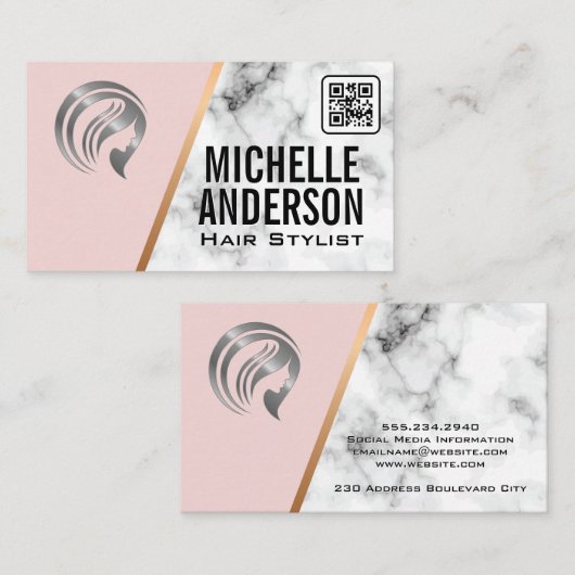 Beautician | QR-Code | Rosa | Marmor Visitenkarte (Vorne/Hinten)