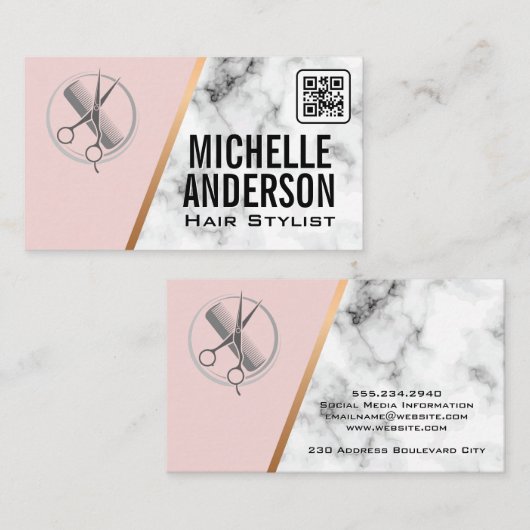 Beautician | QR-Code | Rosa | Marmor Visitenkarte (Vorne/Hinten)