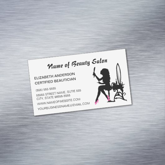 Beautician-rosa und schwarzer Girly Magnetische Visitenkarte (Beispiel)