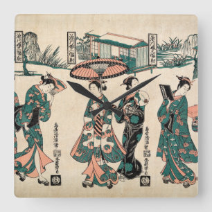 Beauties from Fukagawa. Triptych Quadratische Wanduhr