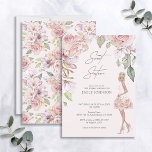 Beautiful 16 . Geburtstag Pink Rose Floral Geburts Einladung<br><div class="desc">Eine schöne, elegante Sweet 16 Geburtstagseinladung in Rosa- und Goldtönen. Diese schöne Einladung enthält ein glamouröses, modisches Mädchen in einem rosa Blumenkleid, eine Blumentasche und einen glänzenden Schmuck mit Bögen auf ihren Stilettos. Oben befindet sich ein koordinierender Blumenrahmen, der sich auf einem rosa Hintergrund befindet. "16 . Geburtstag" ist in...</div>