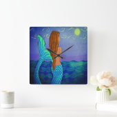 Beautiful Abstract Art Mermaid Quadratische Wanduhr (Zuhause)