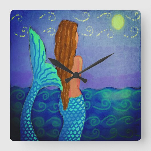 Beautiful Abstract Art Mermaid Quadratische Wanduhr (Vorderseite)