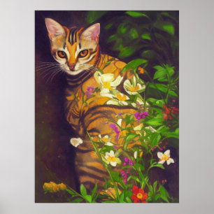 Beautiful Abyssinian Cat in a Midnight Garden   Poster