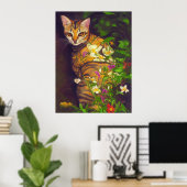 Beautiful Abyssinian Cat in a Midnight Garden   Poster (Heimbüro)