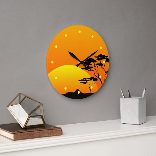 Beautiful Africa Safari Bright Orange Sunset Große Wanduhr (Büro)