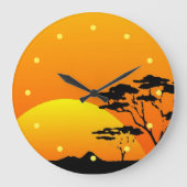 Beautiful Africa Safari Bright Orange Sunset Große Wanduhr (Vorderseite)