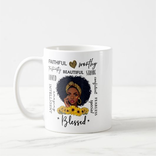 Beautiful African American Black Woman Sunflower L Kaffeetasse (Links)