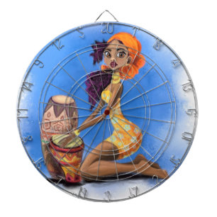 Beautiful African Drummer Girl Dart Board Dartscheibe