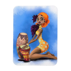 Beautiful African Drummer Girl - Happy Music Party Magnet
